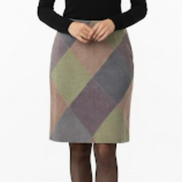 Lord & Taylor Pastel Patchwork Argyle Suede Straight Skirt Size 6 - Picture 1 of 8